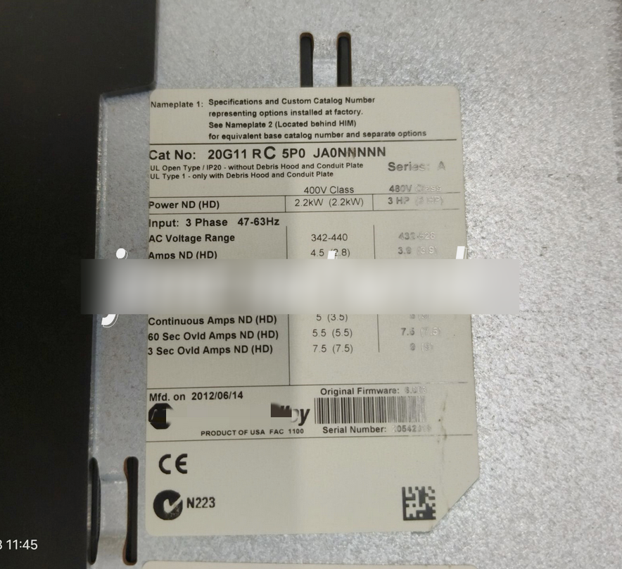 1PC USED 20G11RC5P0JA0NNNNN Allen-Bradley PowerFlex AC DriveTested working #lyd001&j1688