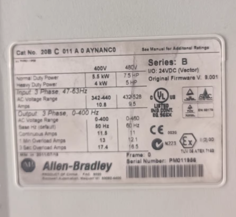 1PC used 100% tested 20BC022A0AYNANC0 an Allen‑Bradley PowerFlex 700 AC Drive (20B series) with vector control, no embedded communication module, and a 400 VAC rating, suited for industrial motor control #QYM001 J1688