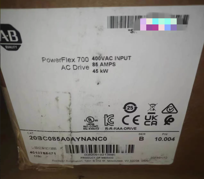 1PC NEW 20BC085A0AYNANC0 an Allen‑Bradley PowerFlex 700 AC Drive (20B series), a 400 VAC, 85 A Frame 4 drive with 24 VDC I/O #QYM001 J1688