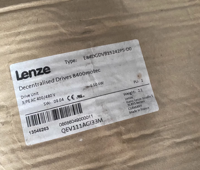 1 PC NEW E84DGDVB15242PS-D0 Lenze 8400 motec series decentralized AC variable frequency drive for distributed industrial motor control, with EtherNet/IP communication and standard I/O configuration #QYM001