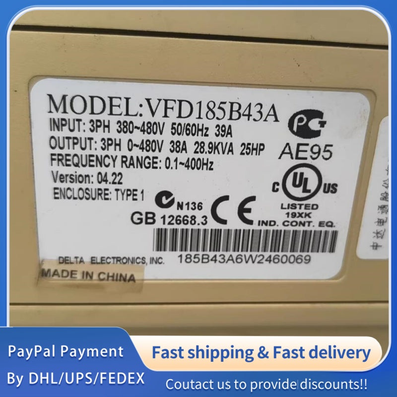 1 PCS used Delta Inverter VFD185B43A #LYQ007