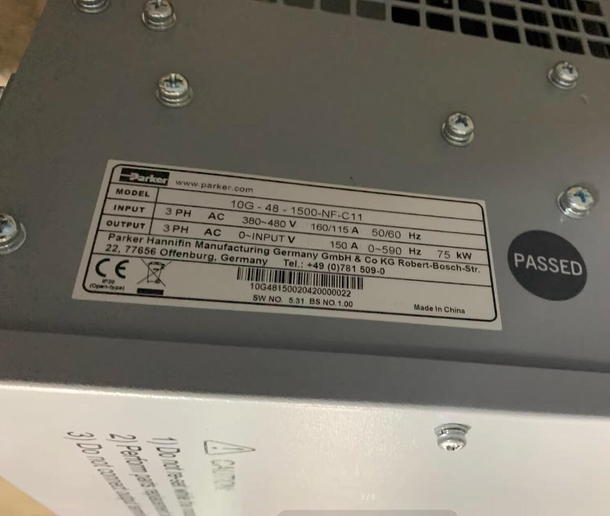 1 PCS used Parker AC10 Inverter 75kW (10G-48-1500-NF-C11) #LYQ007
