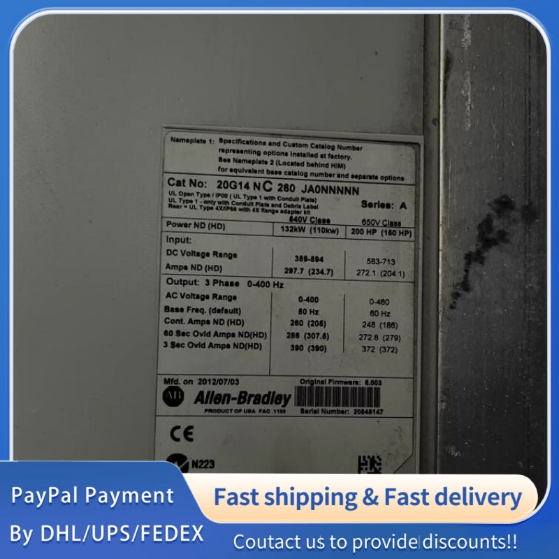 1 PCS USED Allen‑Bradley PowerFlex 755 AC Drive 20G14NC260JA0NNNNN#LYQ007