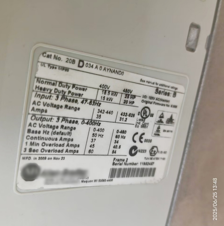 1PC USED 20BD034A0AYNAND0 Allen‑Bradley PowerFlex 700 AC Drive Tested working #lyd001&j1688