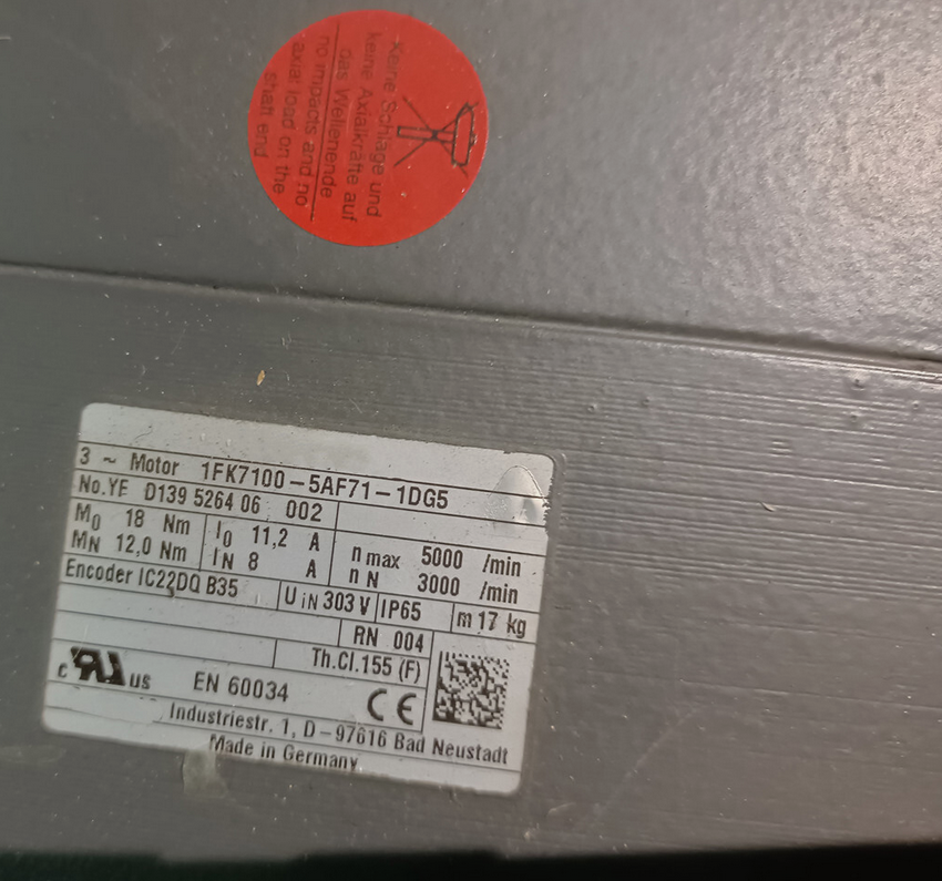 1PC USED 1FK7100-5AF71-1DG5 Siemens Industrial Motor Tested working #lyd001&j1688
