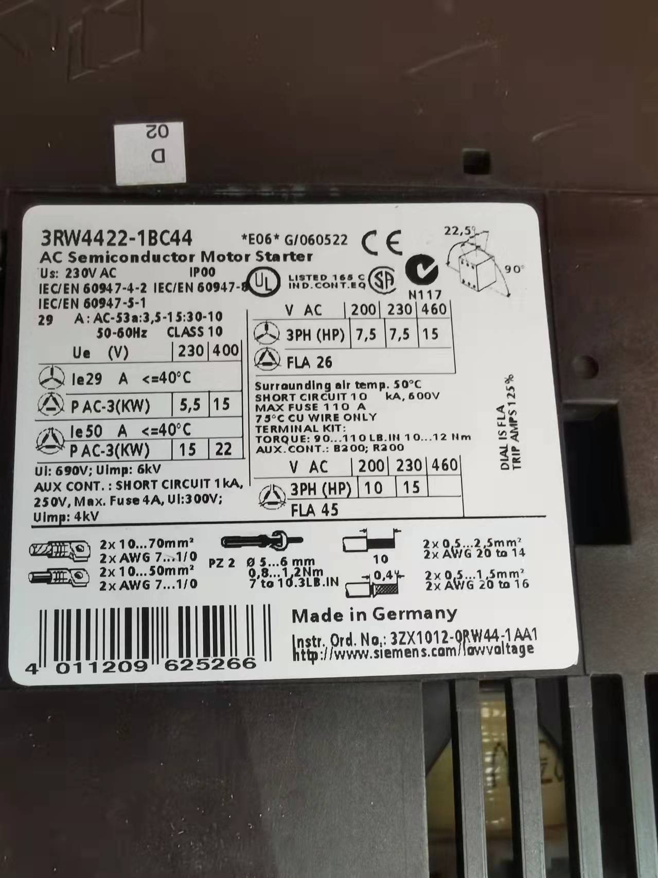 1pc used 3RW4422-1BC44 #OYF088