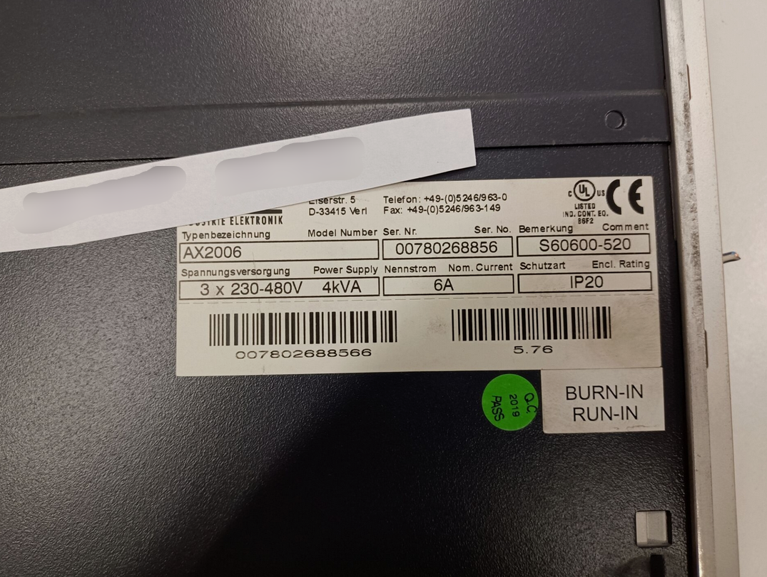 1PC USED AX2006 S60600-520  Beckhoff Servo Drive with B900 Interface  Tested working #lyd001&j1688