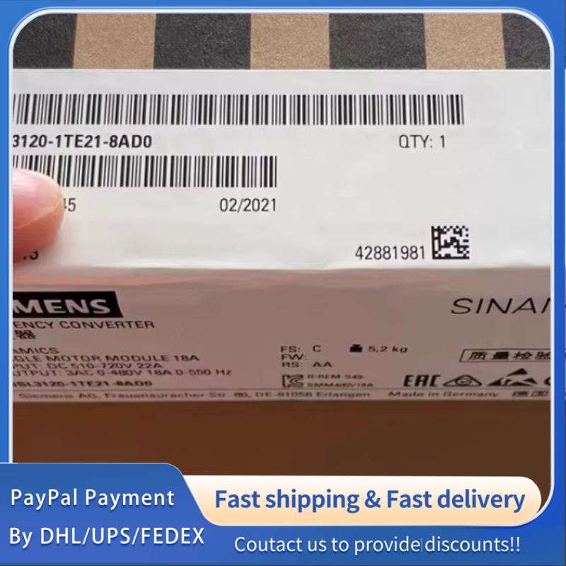 1PC for  new Siemens SINAMICS S120 Single Motor Module  6SL3120-1TE21-8AD0  6SL3 120-1TE21-8AD0