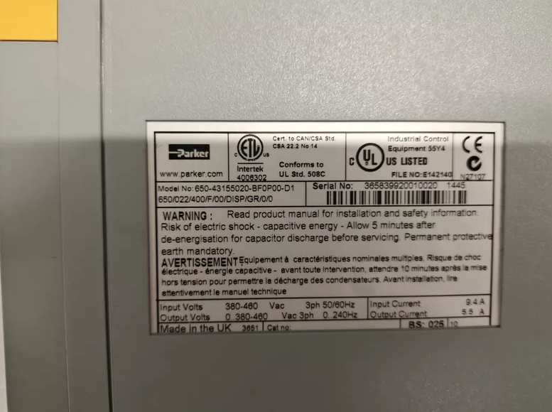 1PC USED 650-43155020-BF0P00-D1 650/022/400/F/00/DISP/GR/0/0 Parker Inverter Tested working #lyd001&j1688
