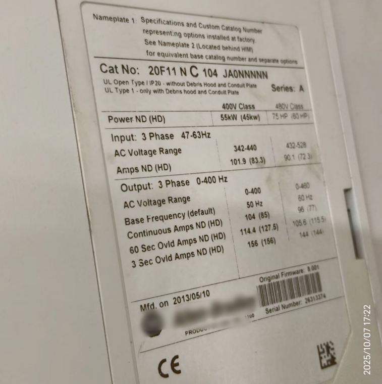 1PC USED 20F11NC104JA0NNNNN Allen-Bradley PowerFlex AC Drive Tested working #lyd001&j1688