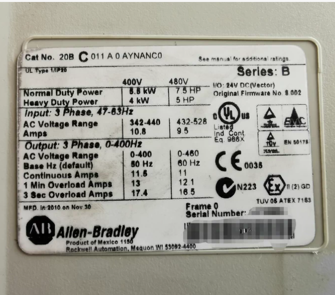 1PC used 100% tested    20BC011A0AYNANC0  Allen‑Bradley (Rockwell Automation) PowerFlex 700 AC Drive Adjustable Frequency AC Drive #QYM001 J1688