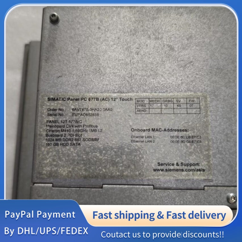 1pc used Siemens SIMATIC Panel PC 677B 6AV7870-0HA20-0AA0 #LYQ007
