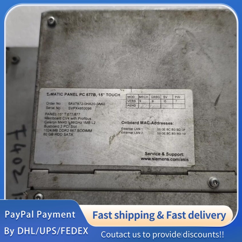 1  PCS USED Siemens SIMATIC  6AV7872-0HA20-0AA0 Industrial Panel #LYQ007