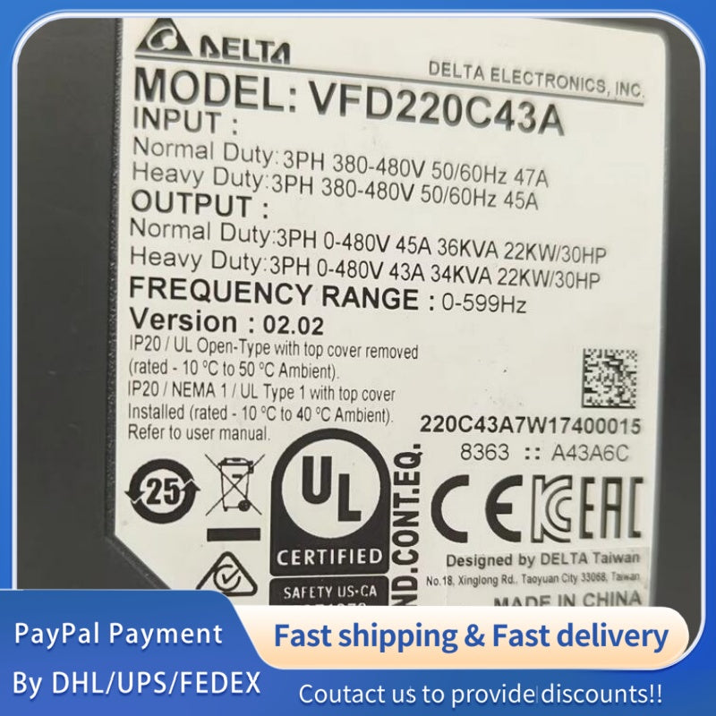 1  PCS used  Delta C2000 Inverter  VFD220C43A #LYQ007