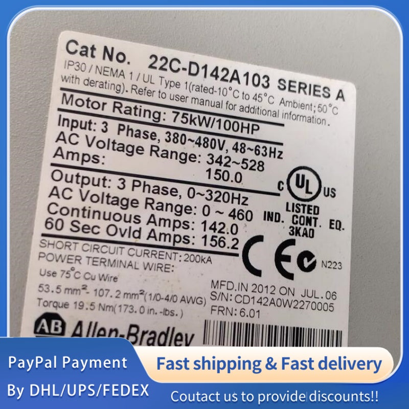 1 pcs used Allen‑Bradley PowerFlex 400 Drive: 22C‑D124A‑103 inverter #LYQ007