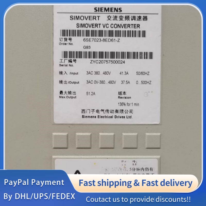 1PC for used Siemens SIMOVERT MASTERDRIVES VC 6SE7023-8ED61-Z #LYQ007