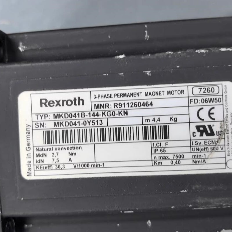 1  PCS USED Bosch Rexroth Servo Motor MKD041B-144-KG0-KN (R911260464) #LYQ007