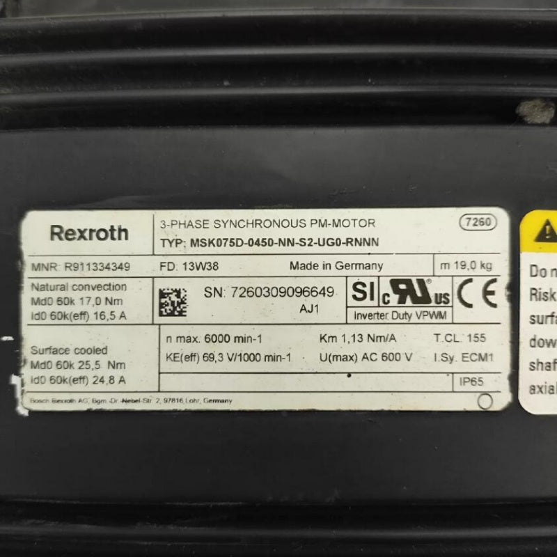 1  PCS USED Bosch Rexroth IndraDyn S MSK070D-0450-NN-S2-UG0-RNNN#LYQ007
