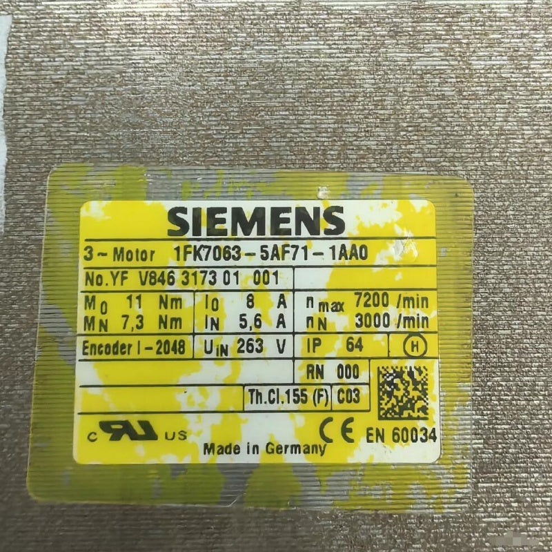 1 pc used Siemens Servo Motor 1FK7063-5AF71-1AA0 #LYQ007
