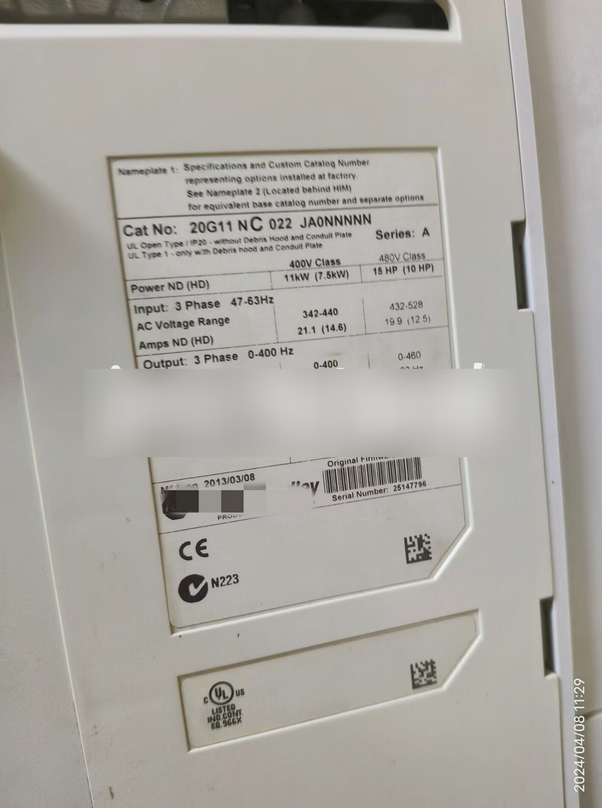 1PC USED 20G11NC022JA0NNNNN  Allen-Bradley PowerFlex AC Drive Tested working #lyd001&j1688