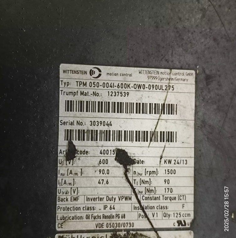 1PC USED TPM050-0041-600K-0W0-090UL275  WITTENSTEIN Servo Motor  Tested working #lyd001&j1688
