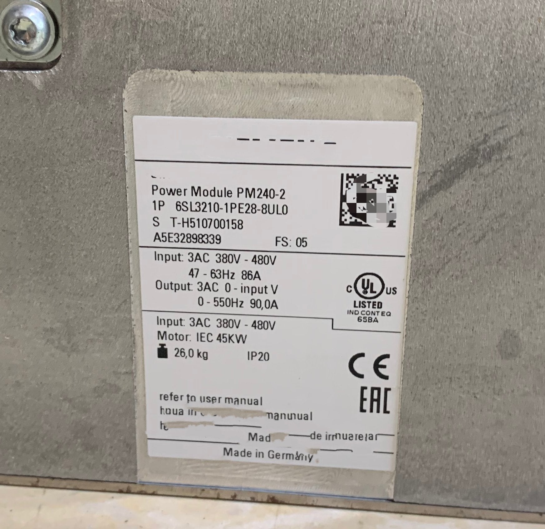 1PC for used  6SL3210-1PE28-8UL0  #OYF033