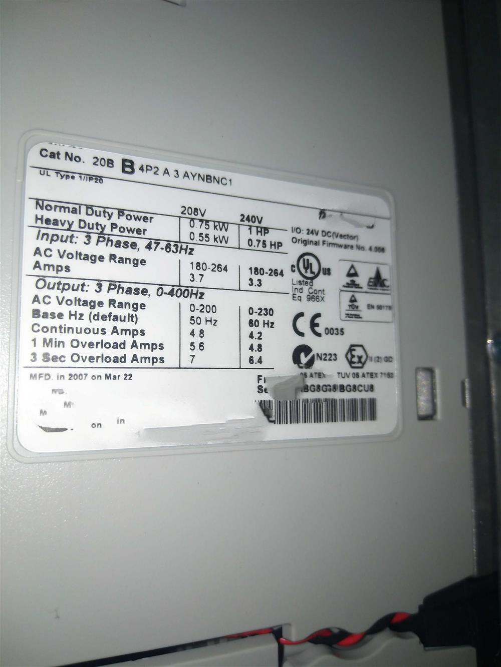 1PC for used  20BB4P2A3AYNBNC1  #OYF033