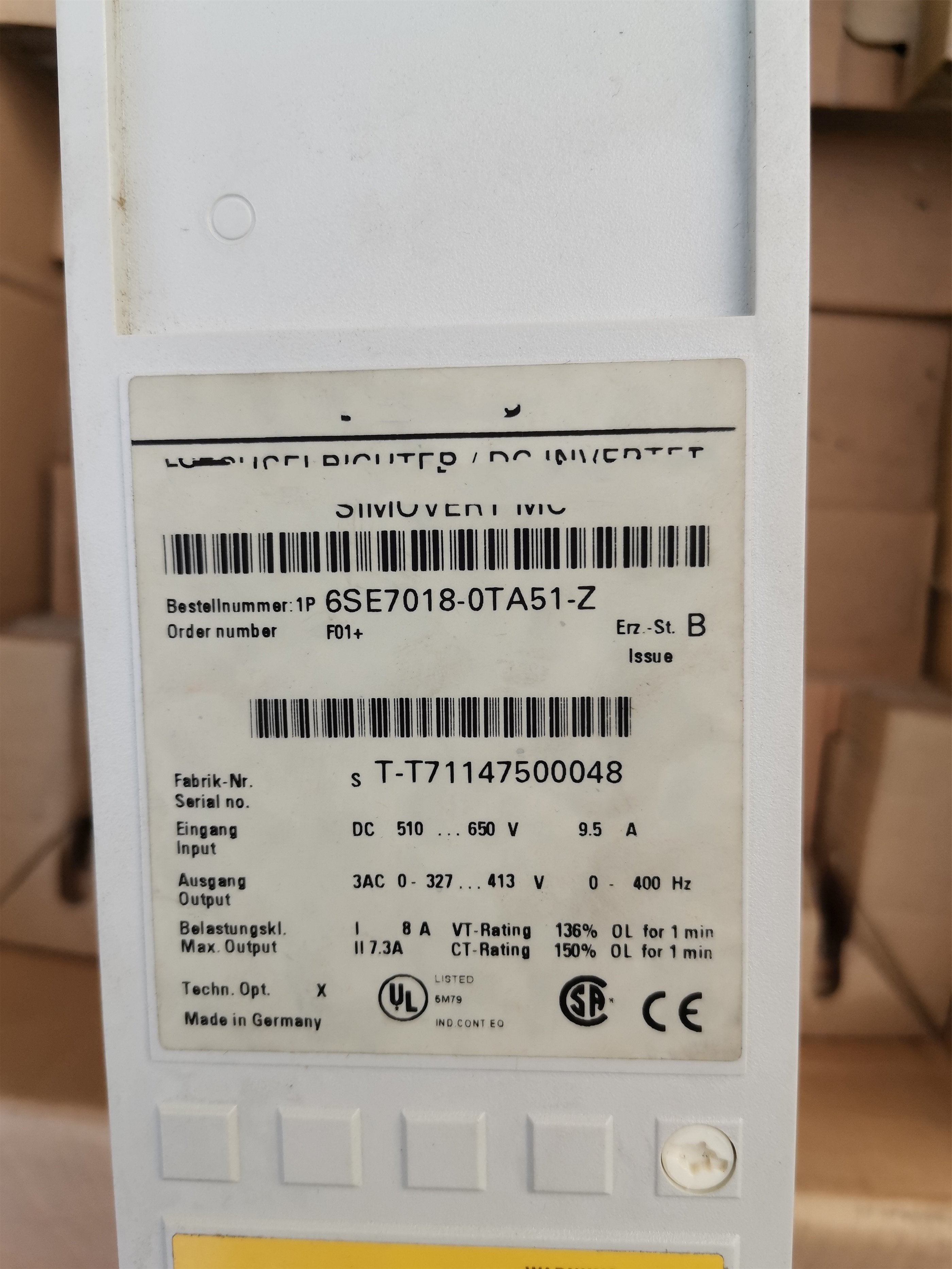 1PC for used  6SE7018-0TA51-Z    #OYF033