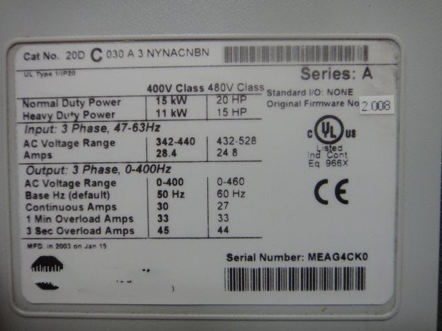 1PC for  used    20DC030A3NYNACNBN  #OYF033