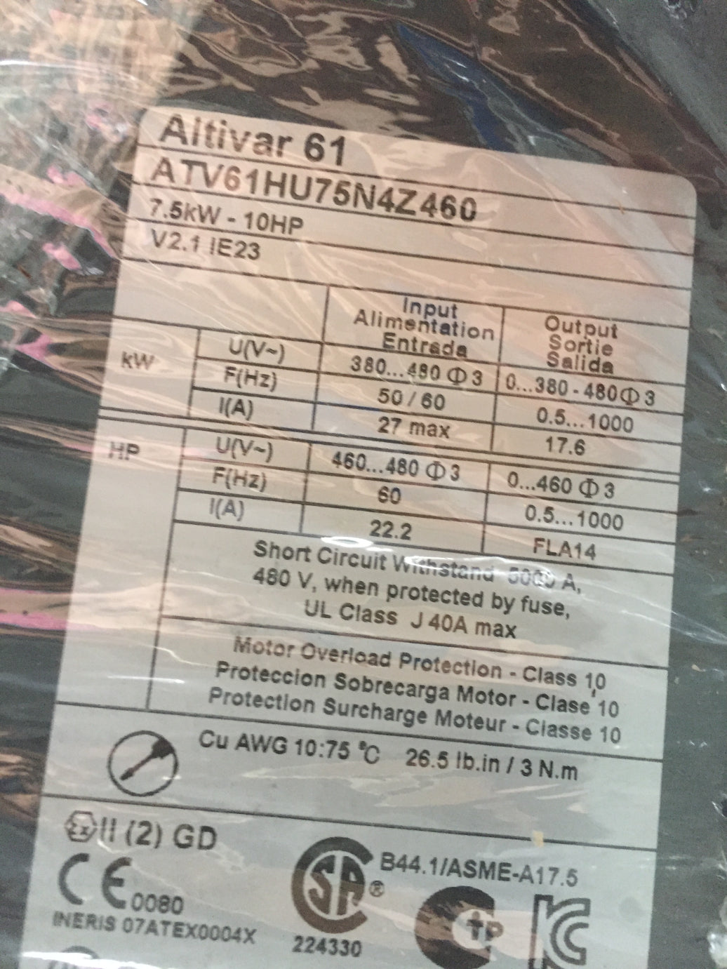 1PCS  USED ATV61HU75N4Z460  #OYF009