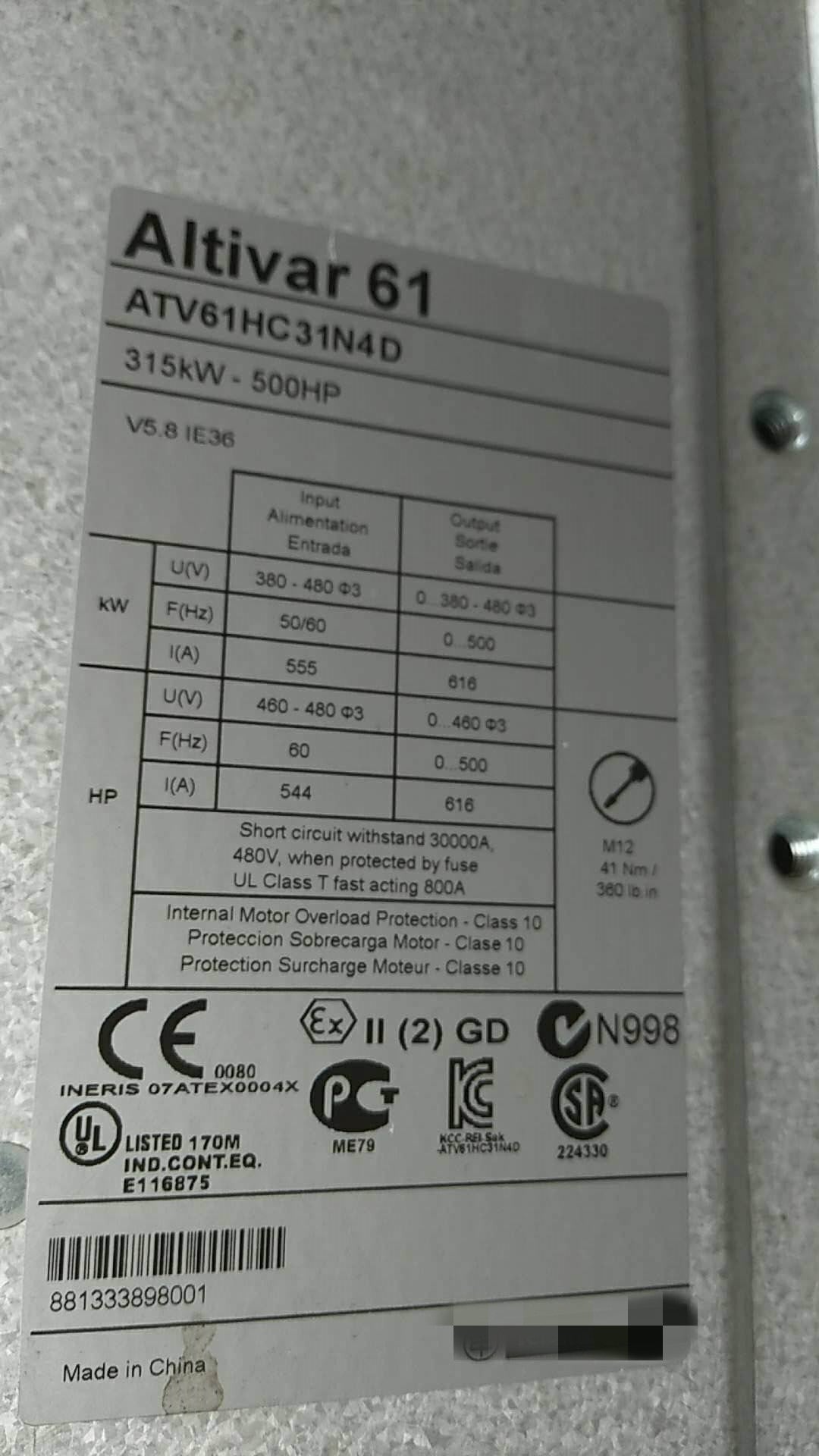 1PCS  USED ATV61HC31N4D #OYF009