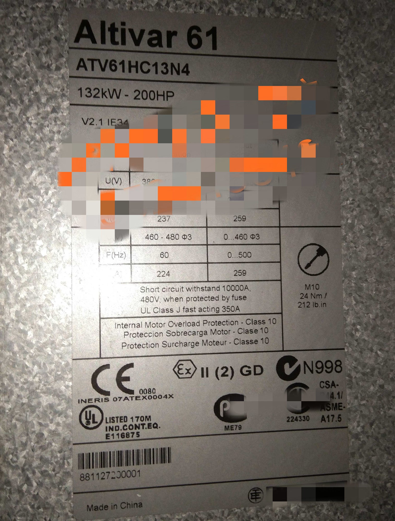 1PCS  USED ATV61HC13N4  #OYF009