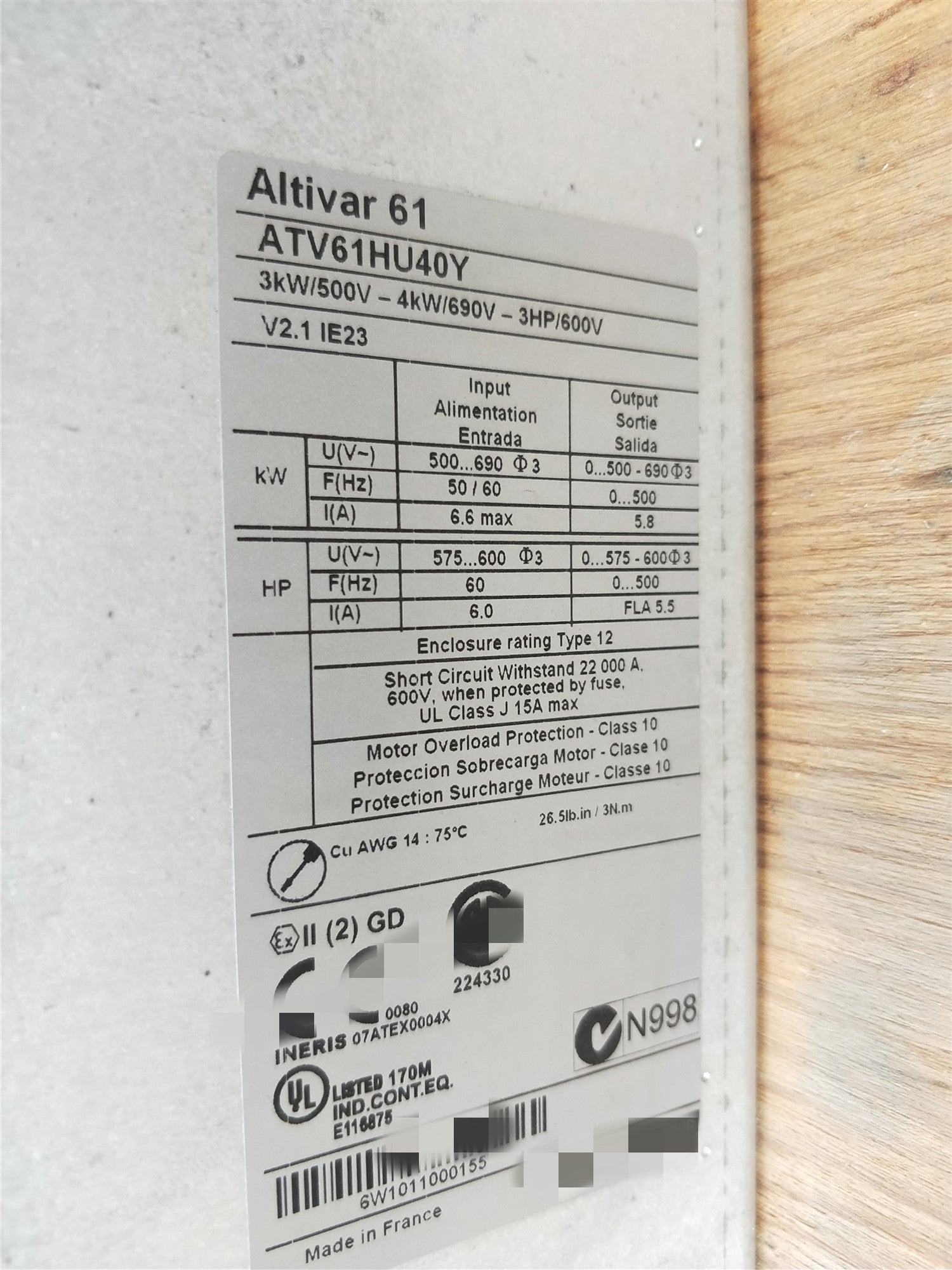 1PCS  USED ATV61HU40Y #OYF009