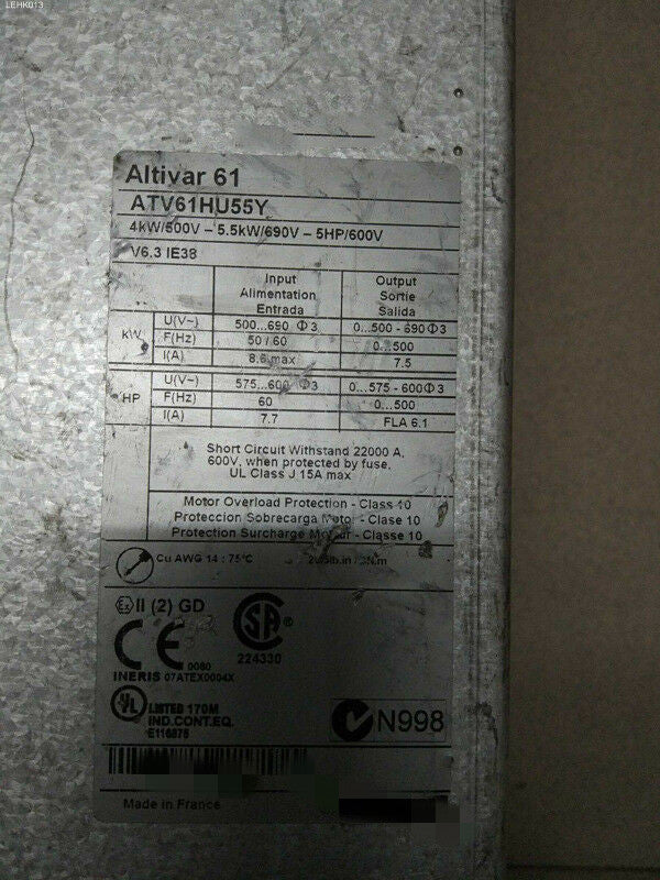 1PCS  USED ATV61HU55Y  #OYF009