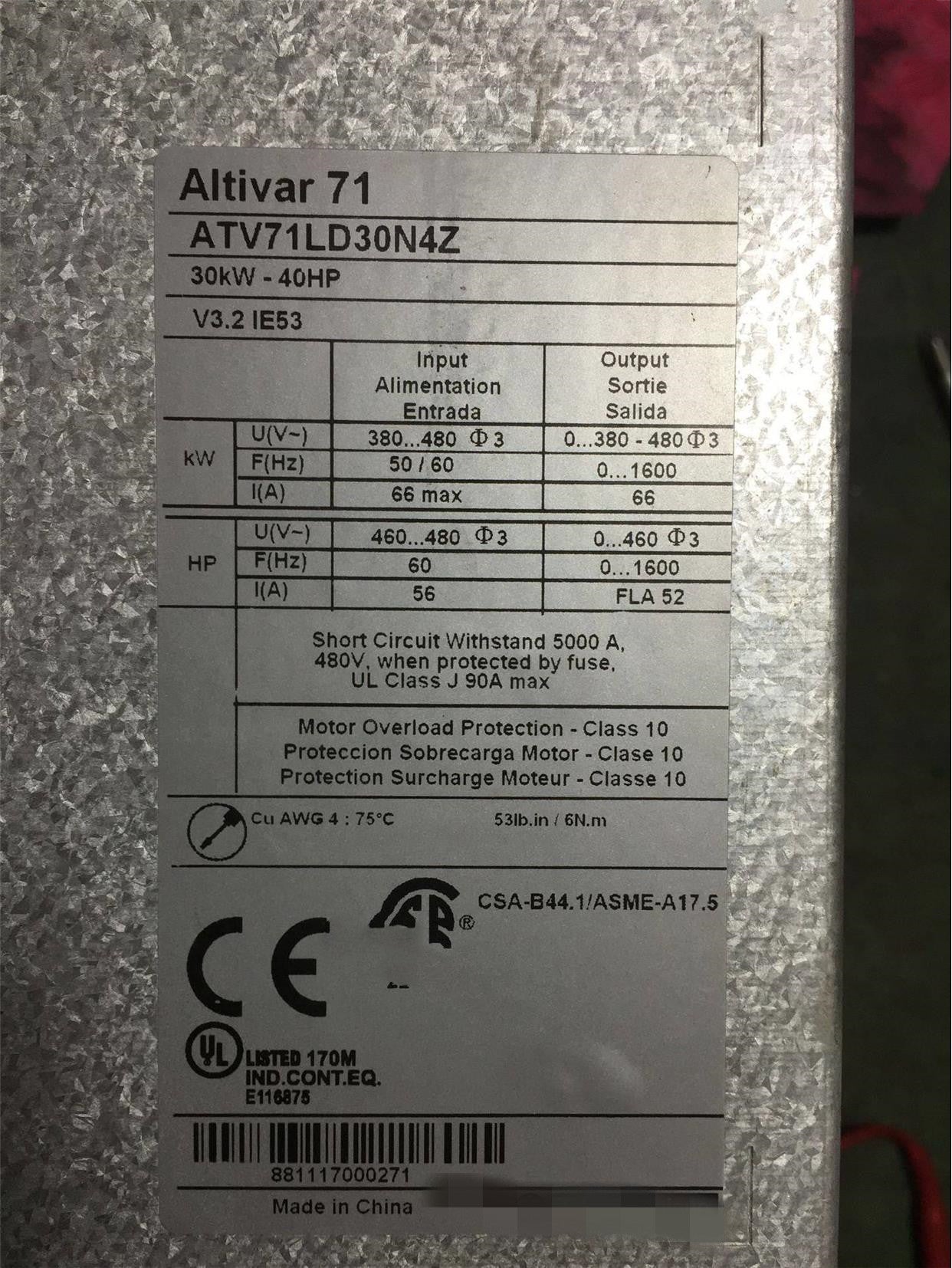 1PCS  USED ATV71LD30N4Z  #OYF009