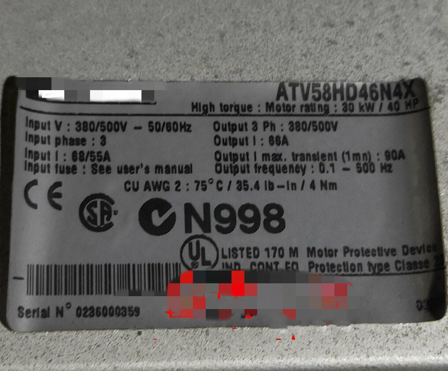 1PCS  USED  ATV58HD46N4X #OYF009